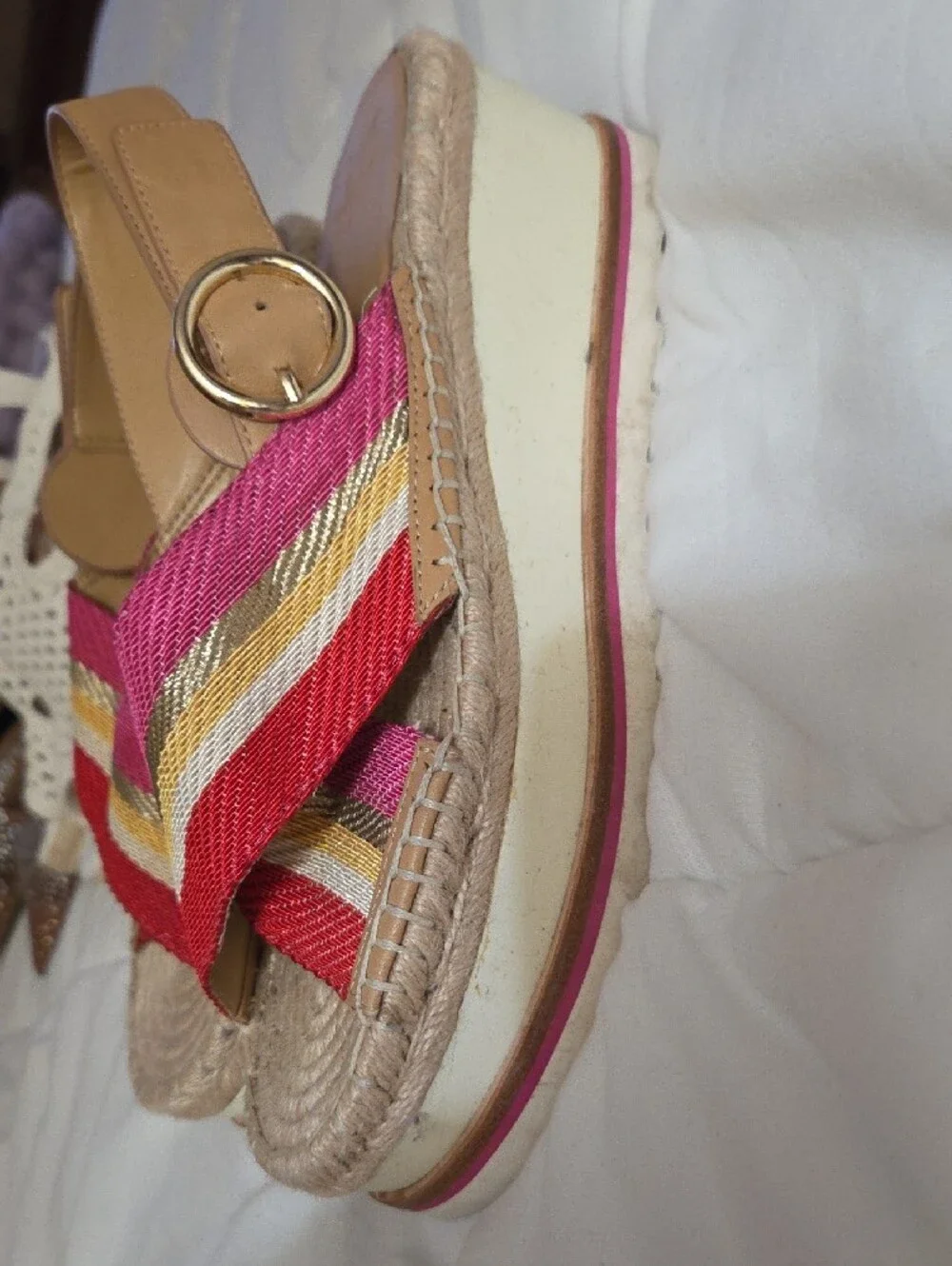 Marc Fisher Multicolor Strappy Espadrille Sandals - Pink, Red, Yellow, Cream